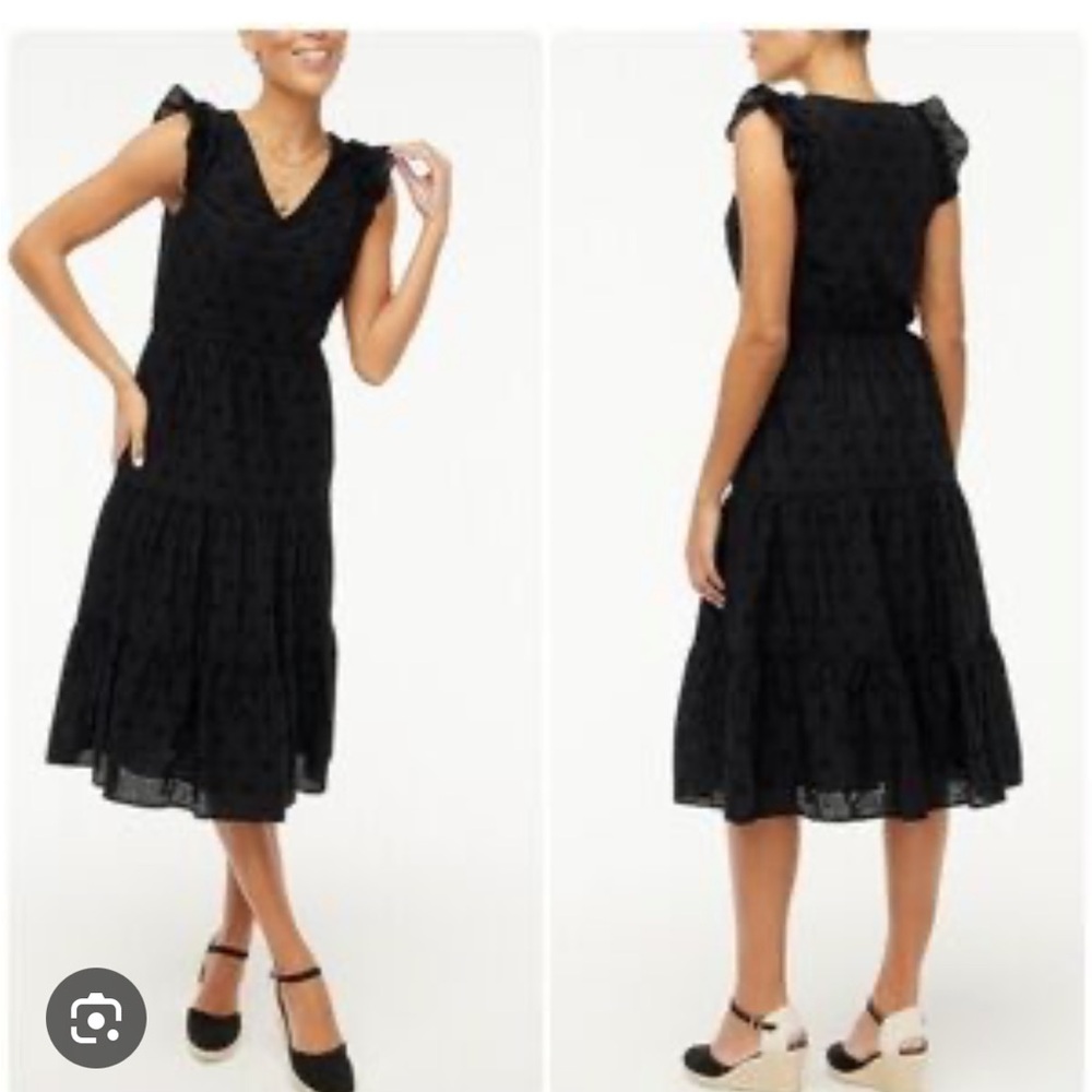 NWOT J. Crew Factory Black Midi Eyelet Dress with Ruffle Sleeves